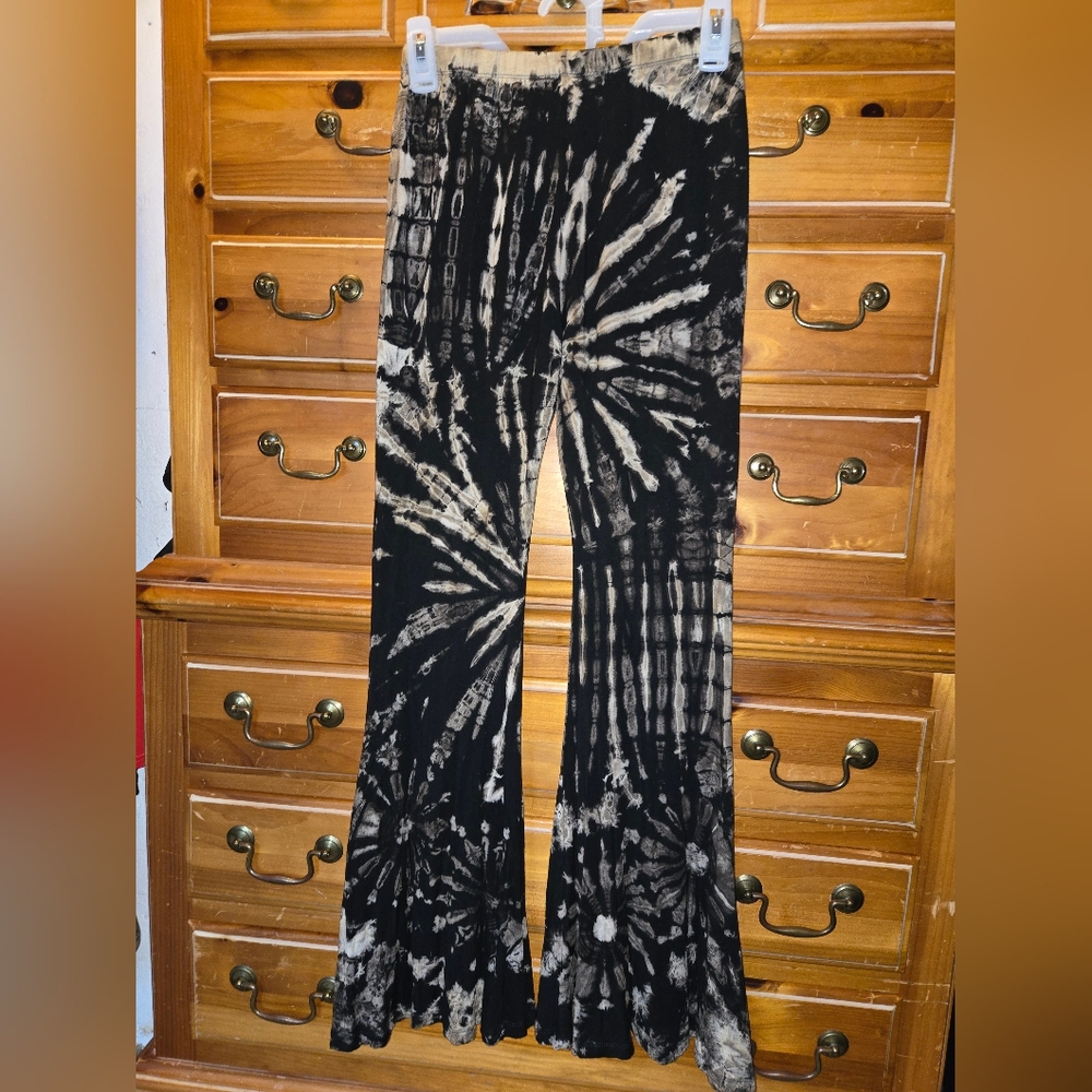 Culture Shop Black and Beige Tie-Dye Flare Pants